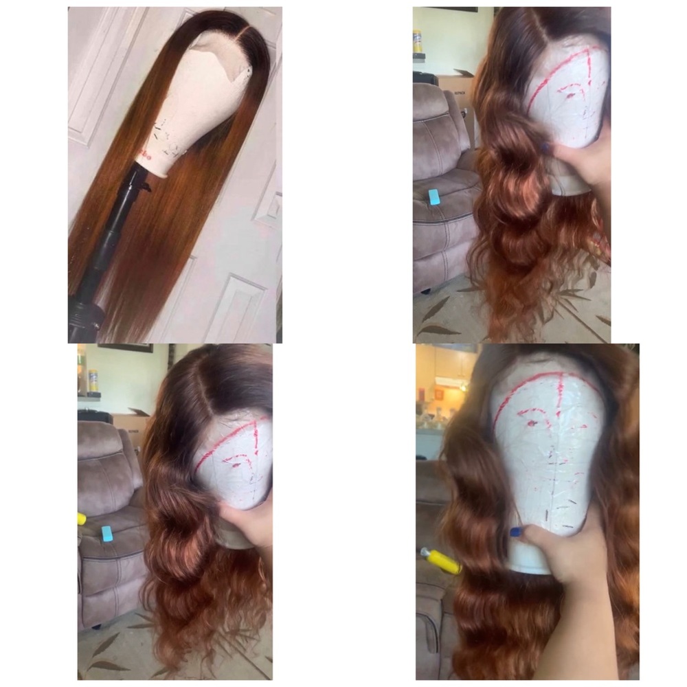 28” copper brown Brazilian lace front closure wig